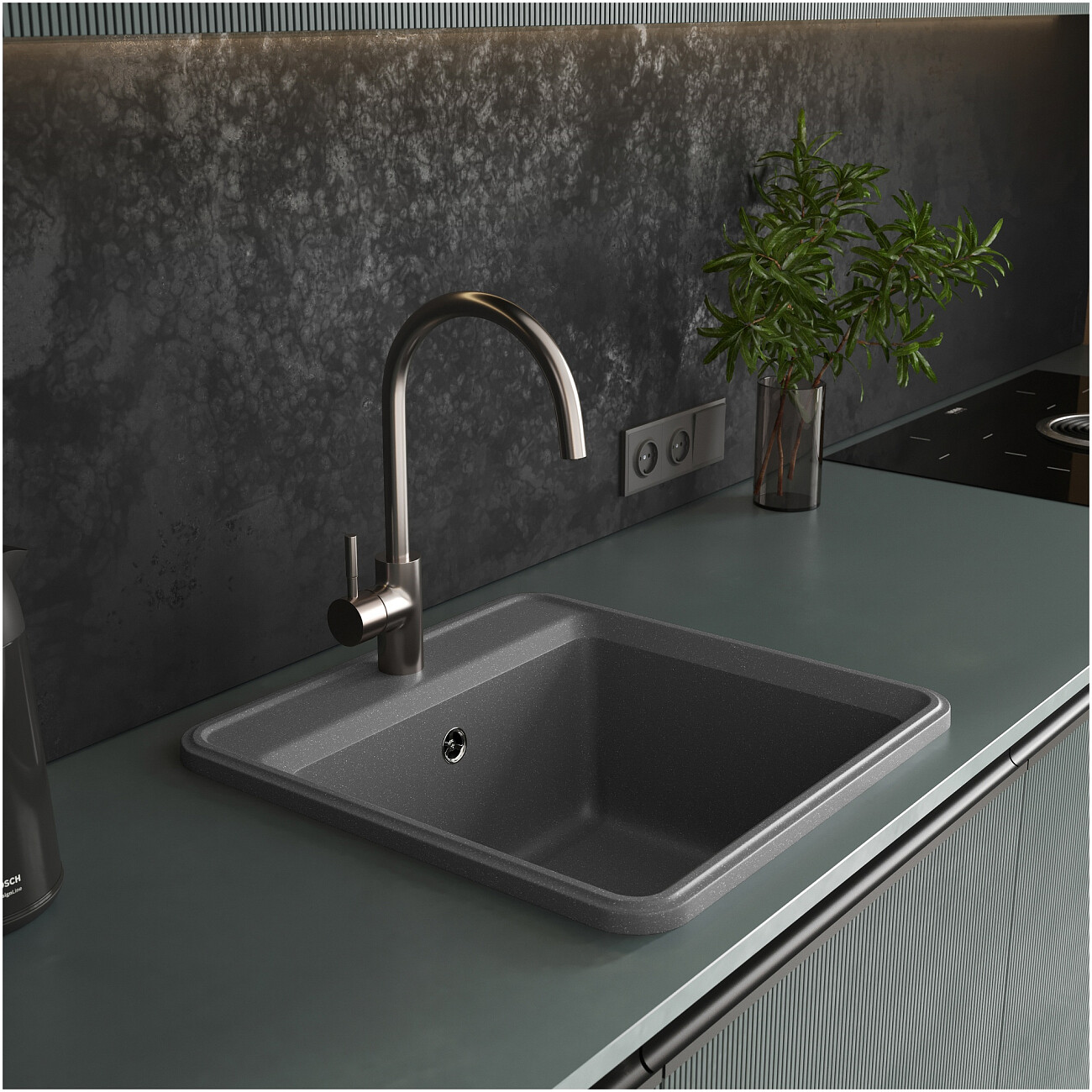 Мойка кухонная из искусственного мрамора квадратная 51 см серая Domaci "Римини" DG К-503 - изображение 9