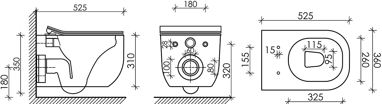 Унитаз подвесной Ceramicanova Noel CN3013 Diwo 4501, с кнопкой белой 7320 - изображение 9