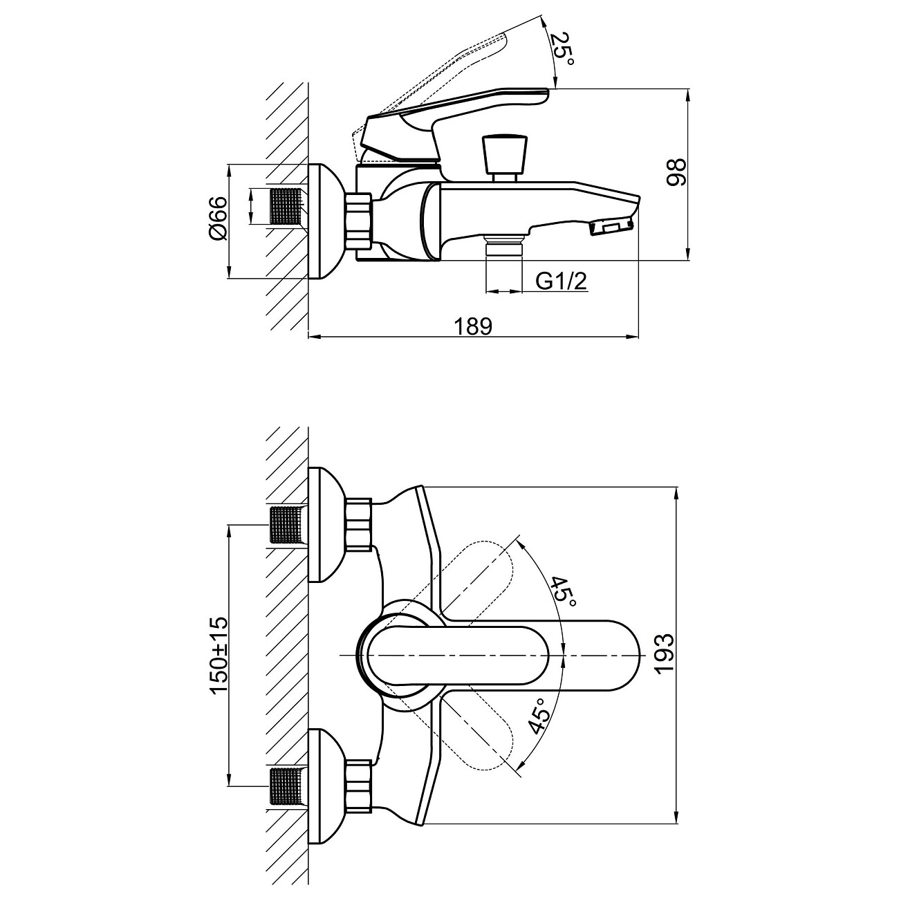 Смеситель для ванны однорычажный с душевым гарнитуром хром D&K Venice Rialto DA1063201 - изображение 2