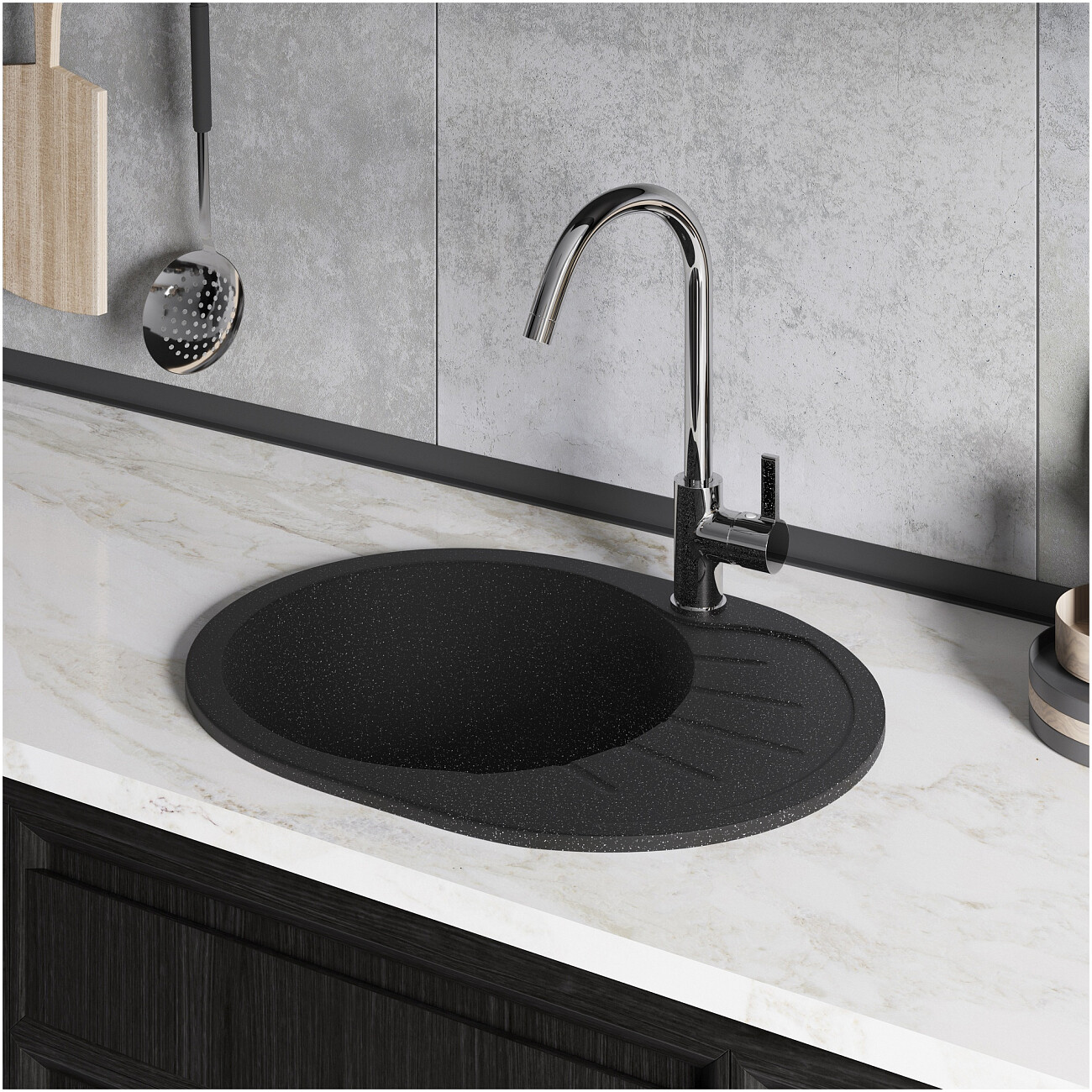 Мойка кухонная черная Domaci "Болонья" М-10-002 - изображение 8