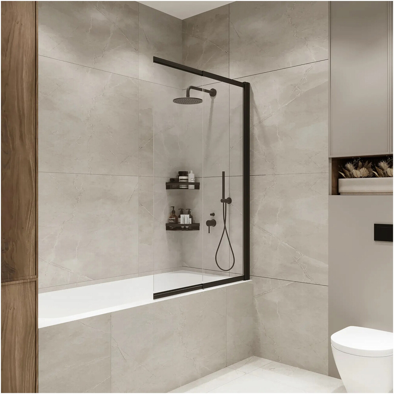 Душевая штора на ванну стеклянная 90х150 см черная Reflection Slider RX15090CBL-21 - изображение 3