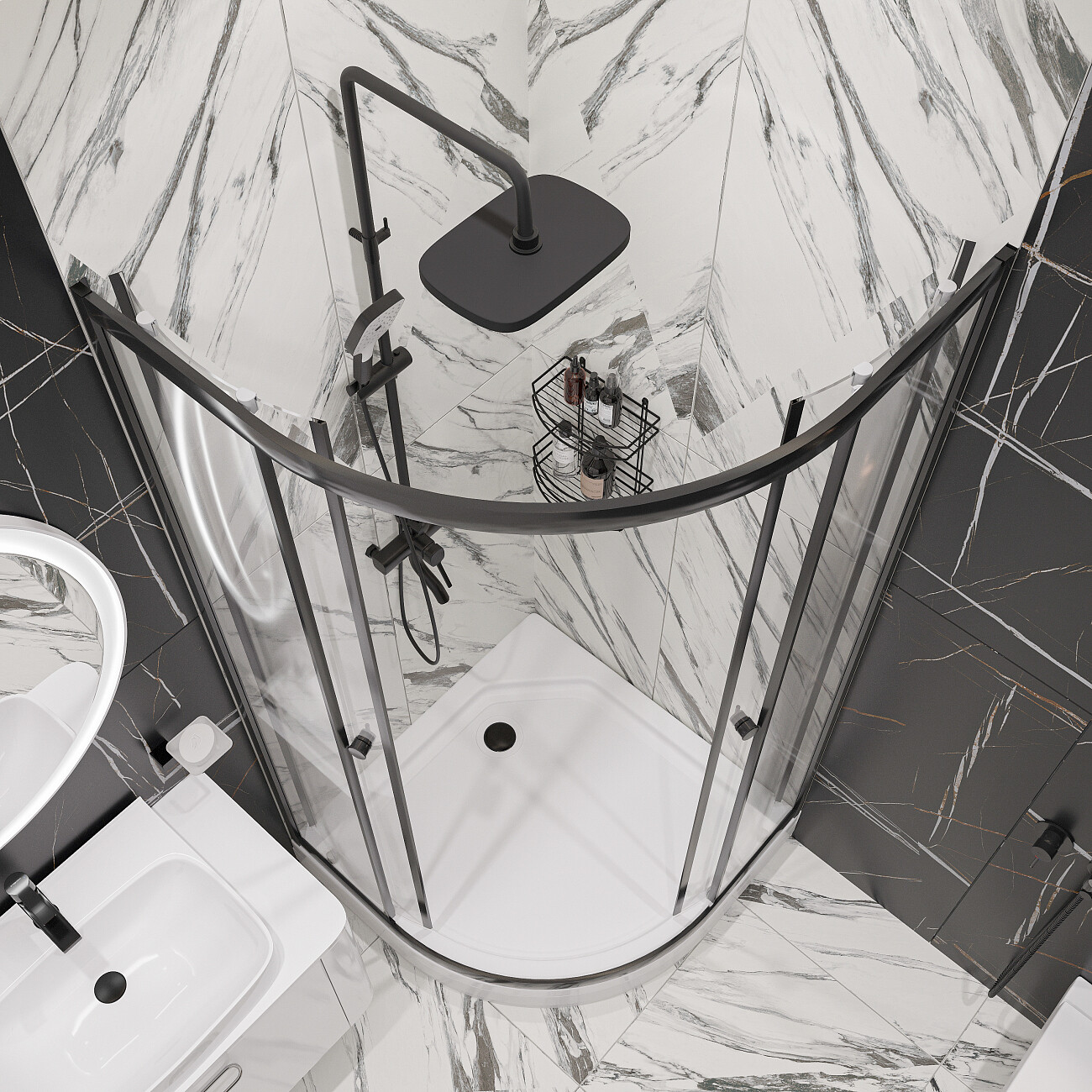 Душевой уголок 90x90 см с низким поддоном черный Diwo "Псков" DU-744585 - изображение 3