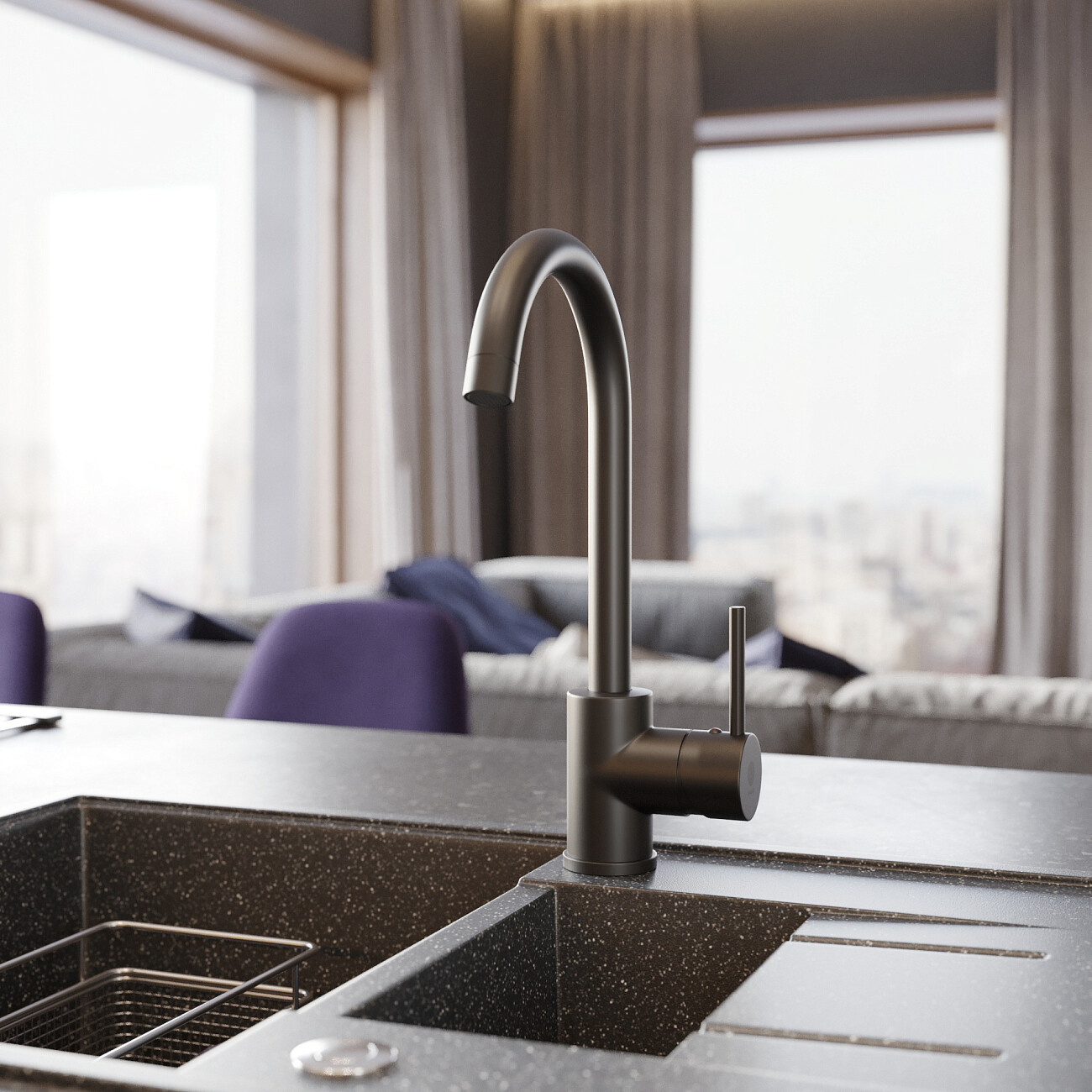 Смеситель для кухни однорычажный черный Domaci "Равенна" KS-01b - изображение 3