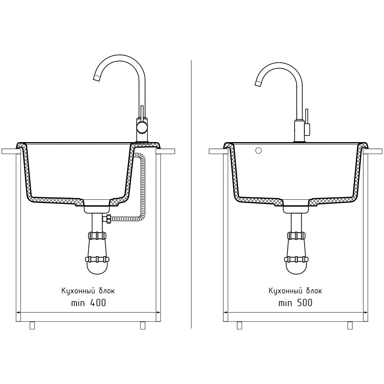 Мойка кухонная квадратная черная GranFest Quarz GF-Z48 48 черный - изображение 4