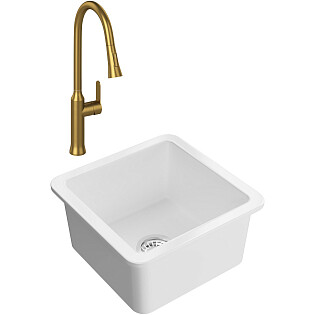 Мойка кухонная белый глянец Domaci &quot;Сиена&quot; 50345-101 со смесителем &quot;Ливорно&quot; WFD04162