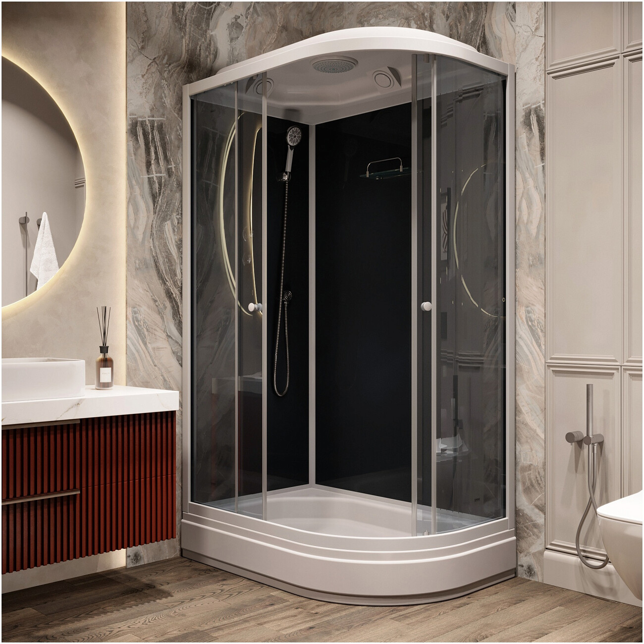 Душевая кабина ассиметричная левая со средним поддоном 80х120 см черная, белая Parly CM121L - изображение 4