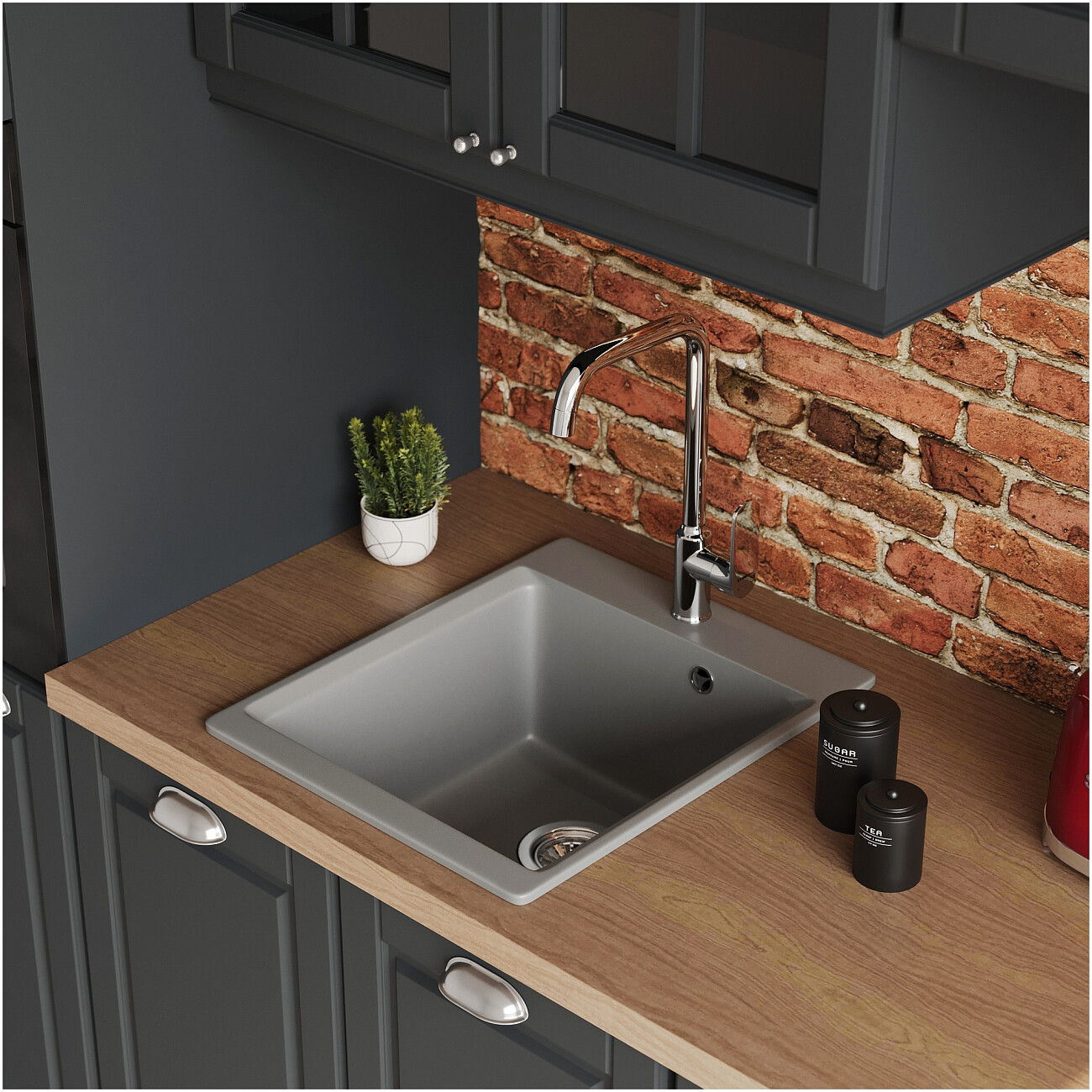 Мойка кухонная из искусственного гранита прямоугольная серая Domaci "Верона" 51-42 серая - изображение 4