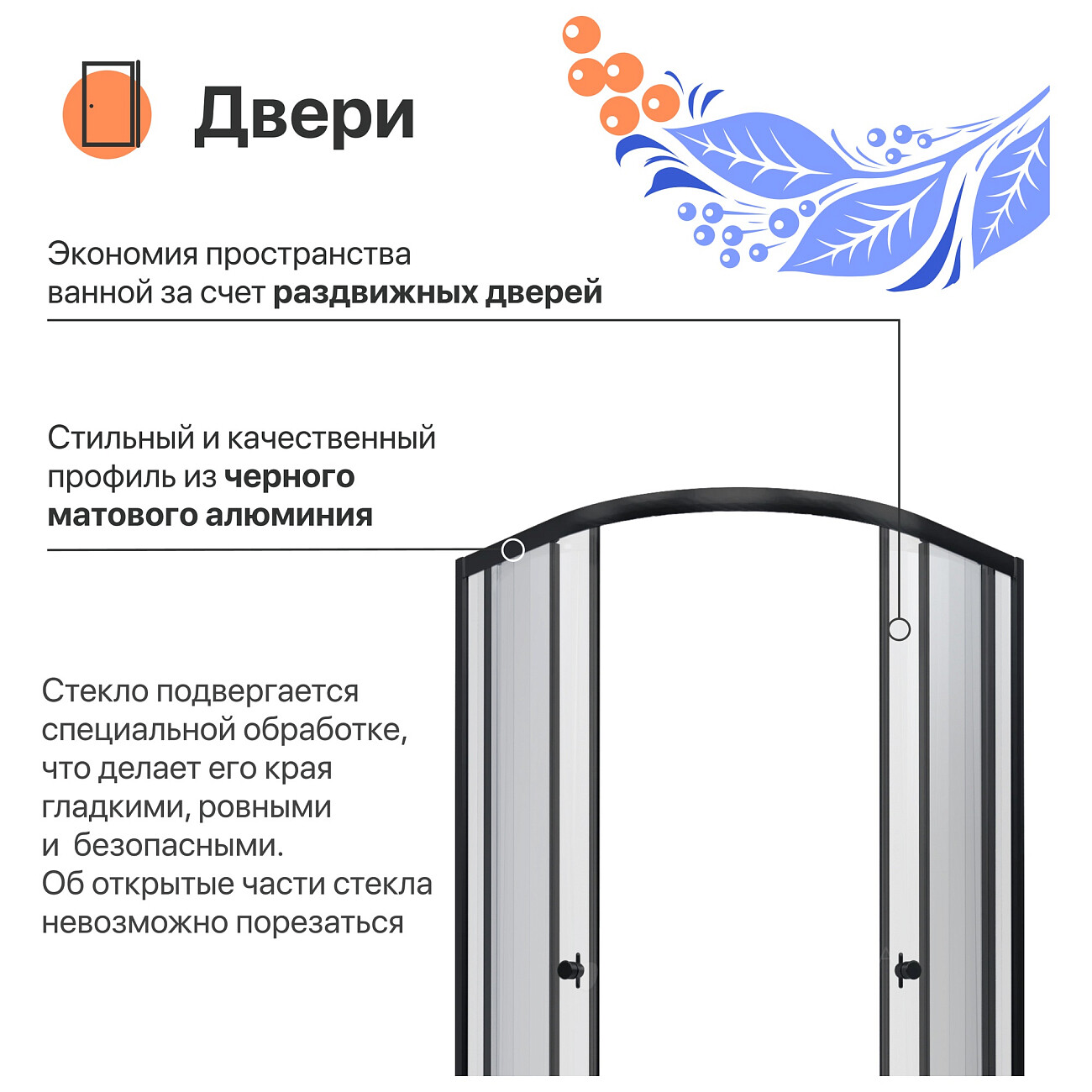 Душевой уголок четверть круга 90x90 см черный Diwo "Псков" Щ0000055591 - изображение 3