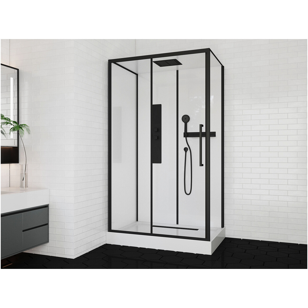 Душевая кабина прямоугольная с низким поддоном 120х80 см черная, белая Cerutti SPA Ami 120 - изображение 2