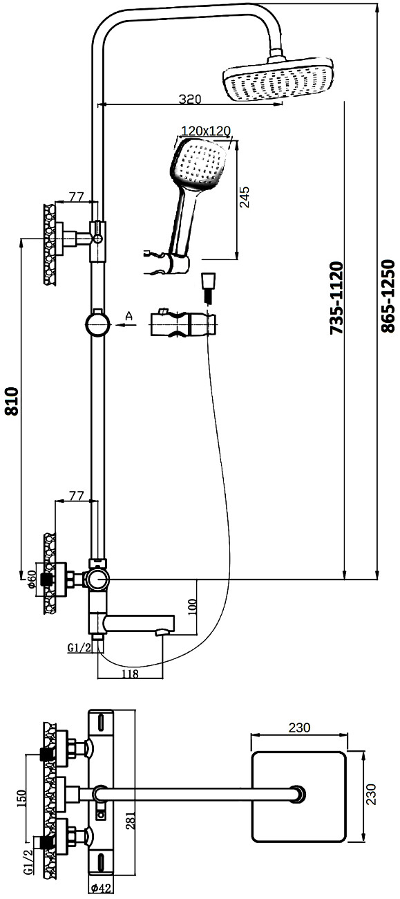 Душевая стойка с верхним душем и термостатом черная Stworki "Орхус" OR-03b - изображение 3