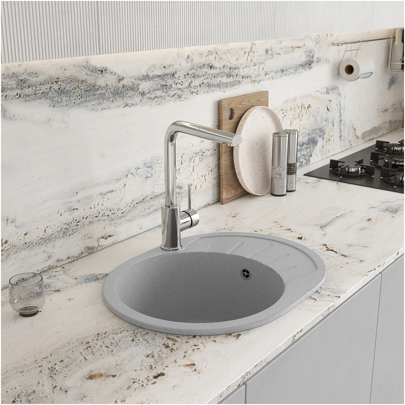 Мойка кухонная светло-серая Domaci "Болонья" М-10-006 - изображение 8