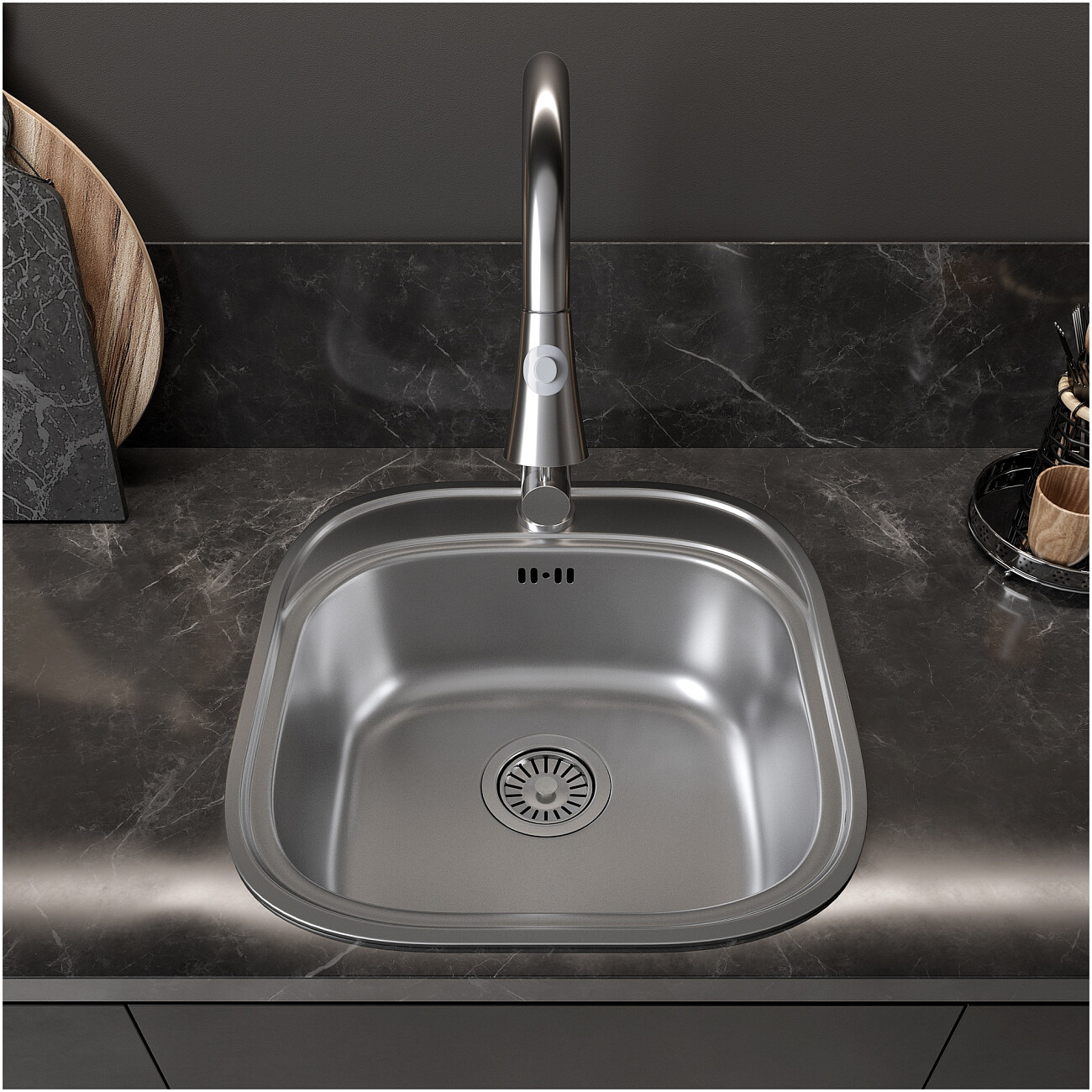 Смеситель для кухни латунный с выдвижным изливом сталь Domaci "Равенна" D99-120st - изображение 7