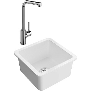 Мойка кухонная белый глянец Domaci &quot;Сиена&quot; 50345-101 со смесителем &quot;Ливорно&quot; WFD05002K