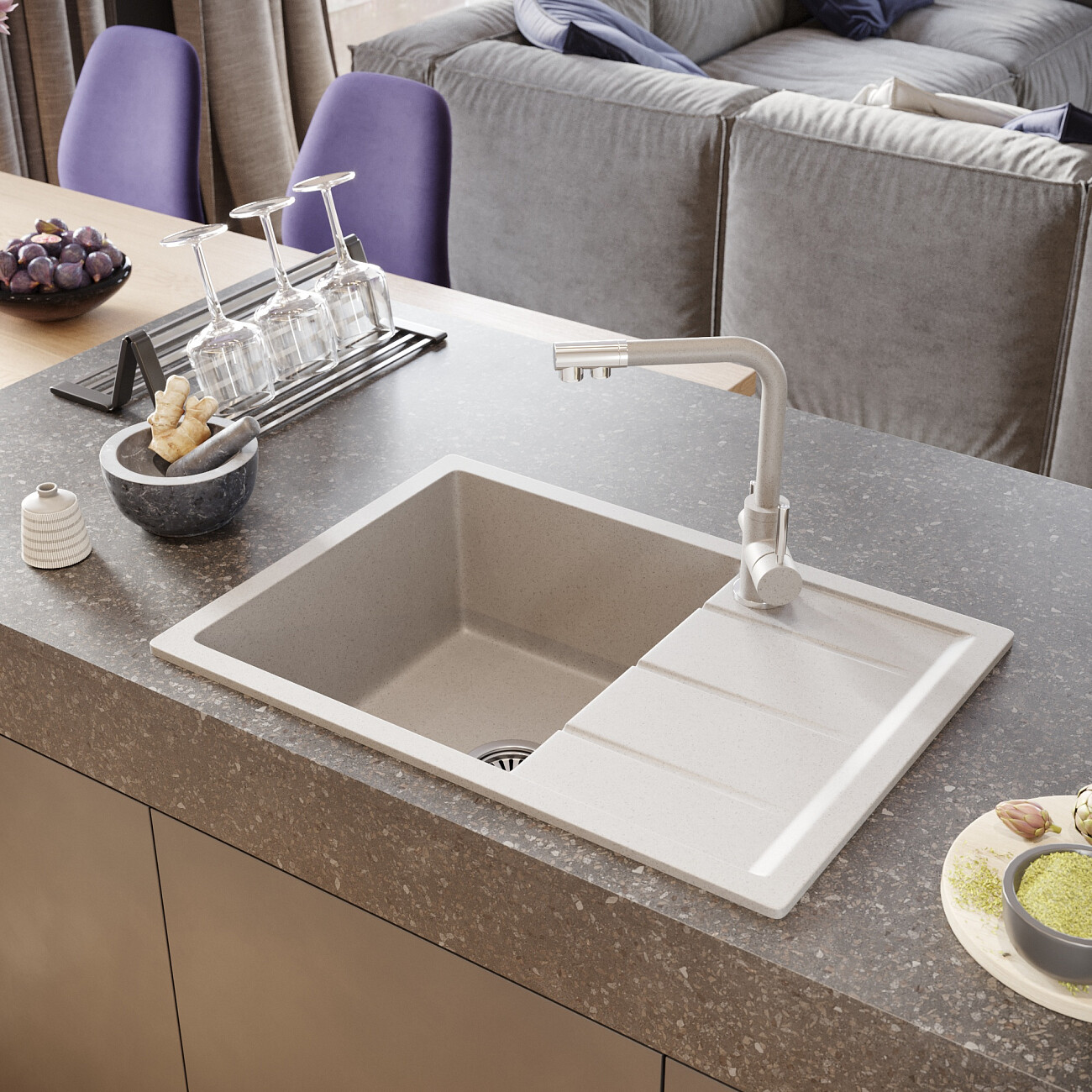 Смеситель для кухни однорычажный с изливом для фильтрованной воды барит Domaci "Солерно" DC-3003 - изображение 4