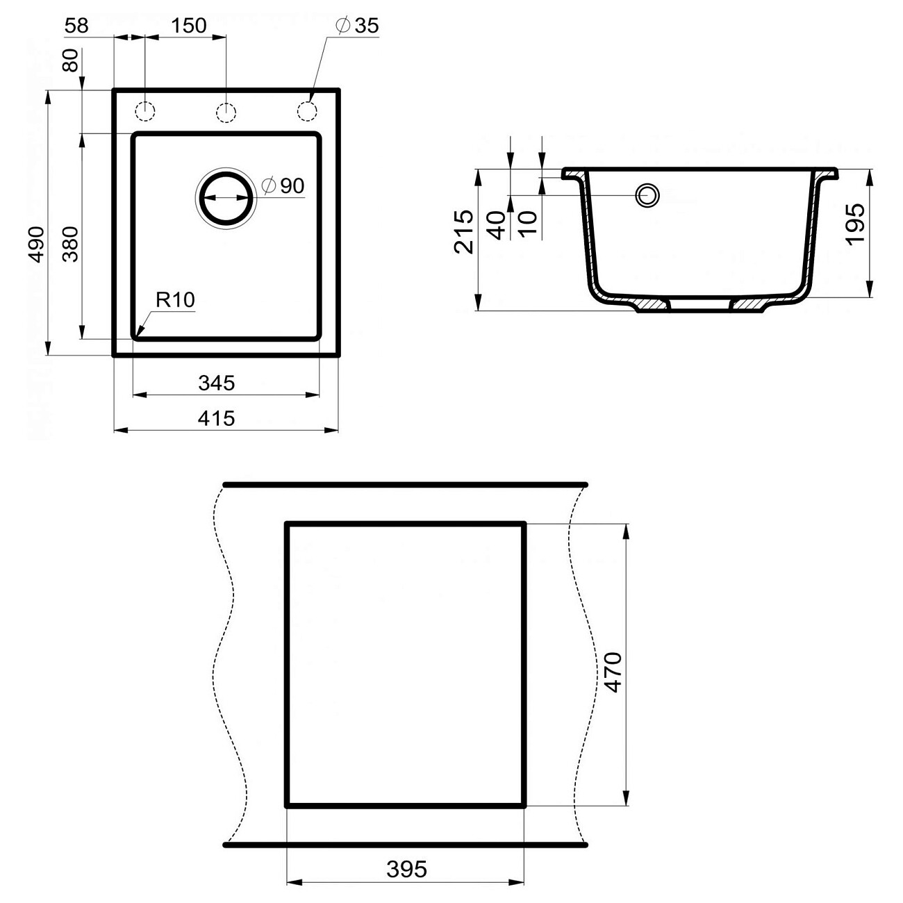 Мойка кухонная кварцевая квадратная белая Point "Динара 42" PN3004W - изображение 4