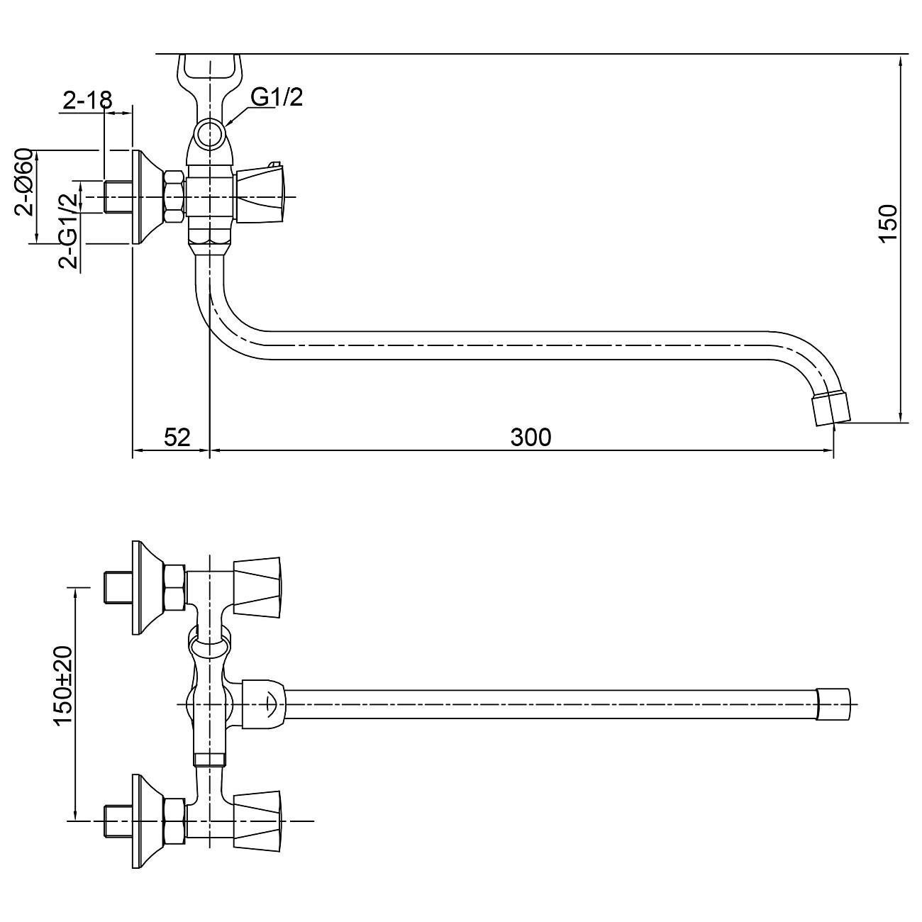 Смеситель для ванны двухвентильный с душевым гарнитуром хром Juguni Lyra JGN0130 0402.642 - изображение 10