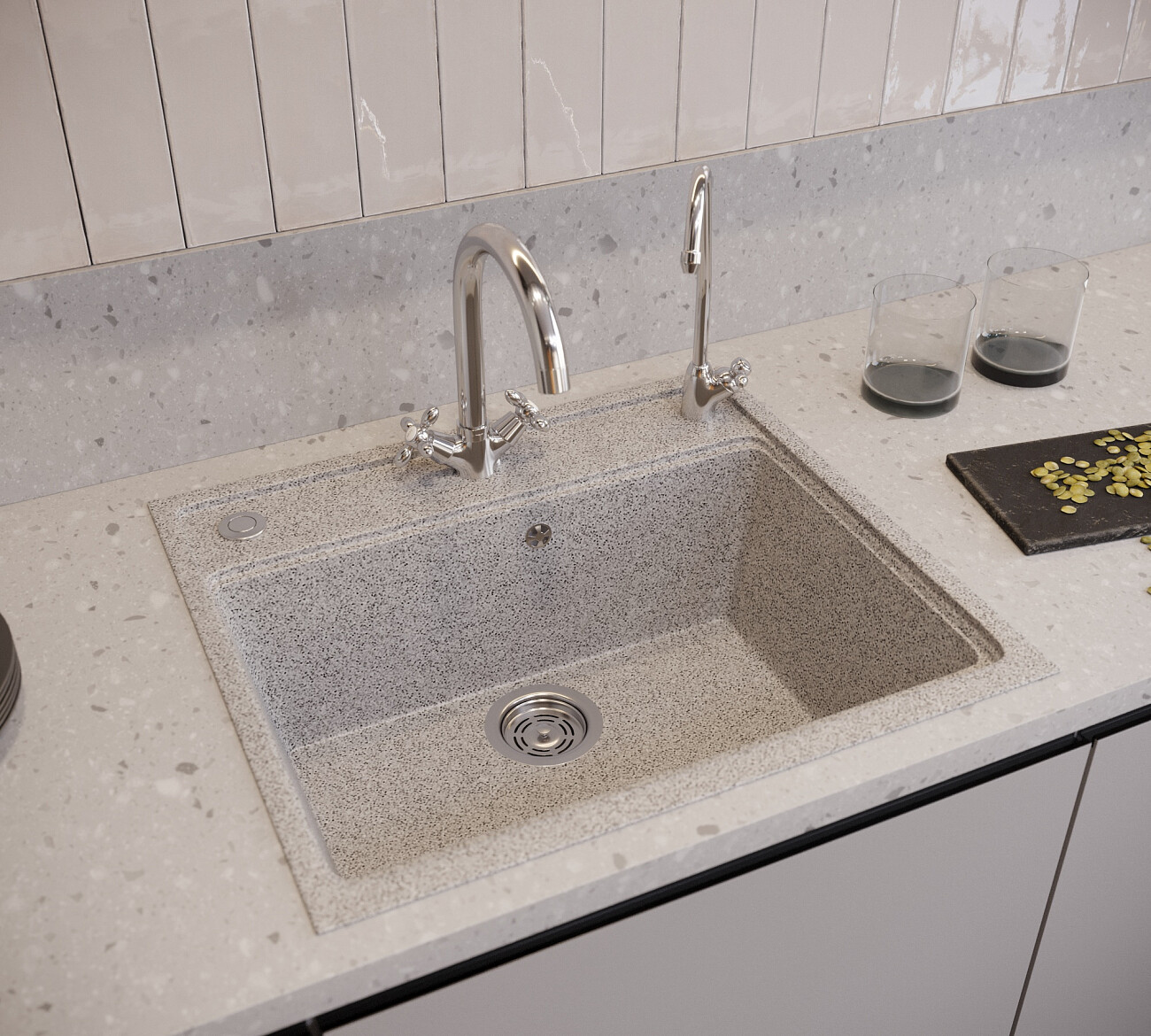 Мойка кухонная 50,5х56,5 см серая Domaci "Бьелла" DMC-06 со смесителем Domaci "Равенна" D1700000 - изображение 7