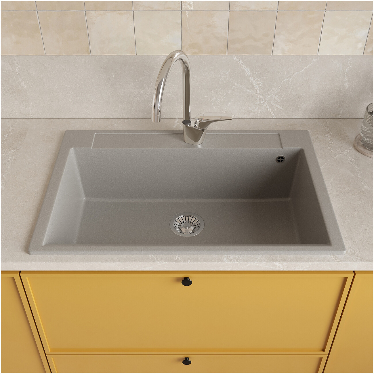 Мойка кухонная из искусственного мрамора прямоугольная 51х76 см серая Domaci "Савона" РА 760 - изображение 3