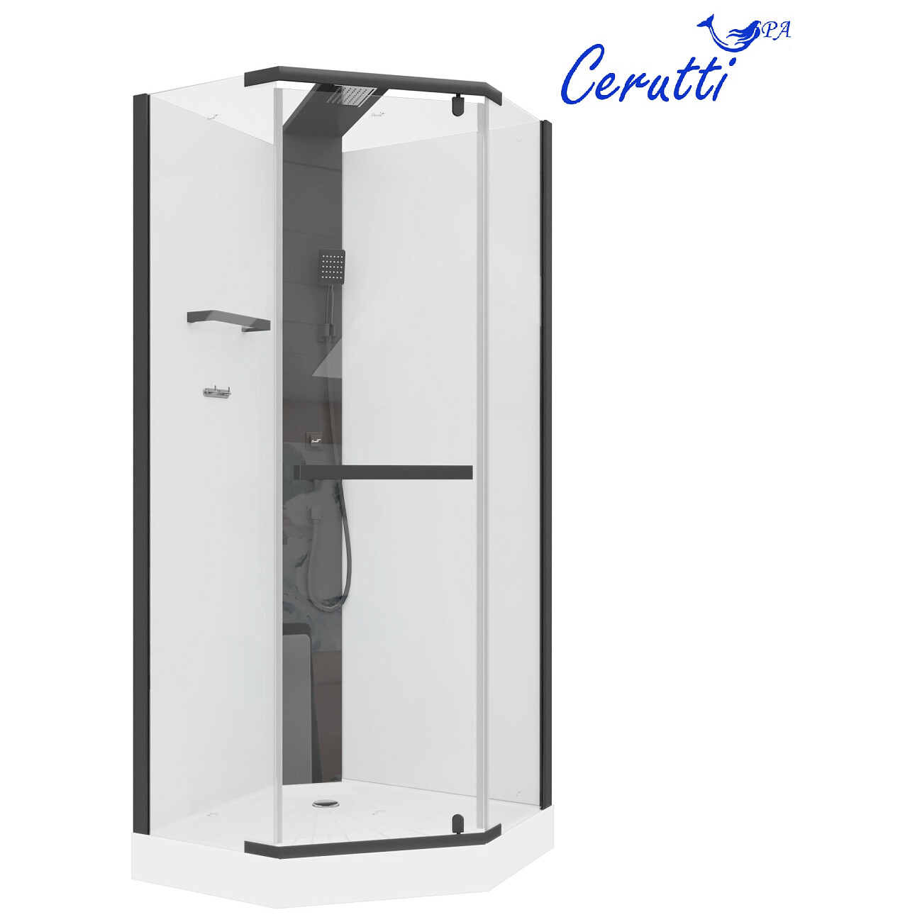 Душевая кабина пятиугольная без крыши с низким поддоном 90х90 см черная Cerutti SPA Chika 901B - изображение 12