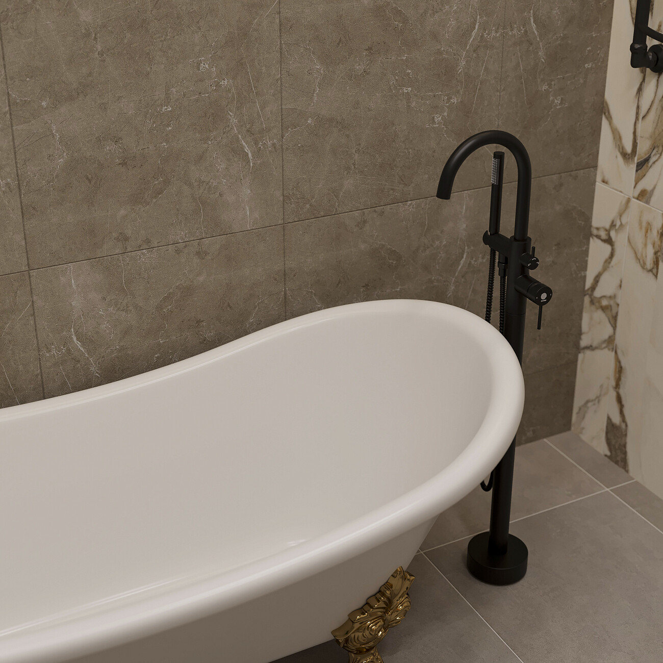 Душевой комплект напольный со смесителем для ванны с душем черный Stworki "Эстерсунд" ES-06b - изображение 7