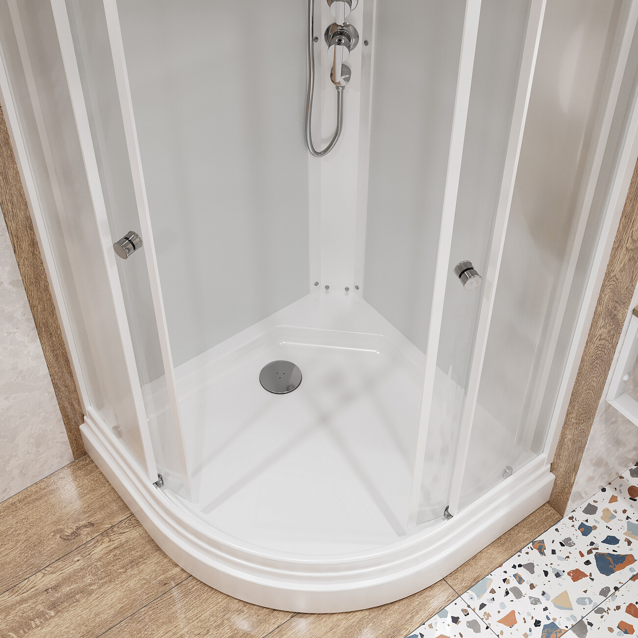 Душевая кабина четверть круга с низким поддоном 90х90 см белая Diwo "Новгород" Щ0000055611 - изображение 11