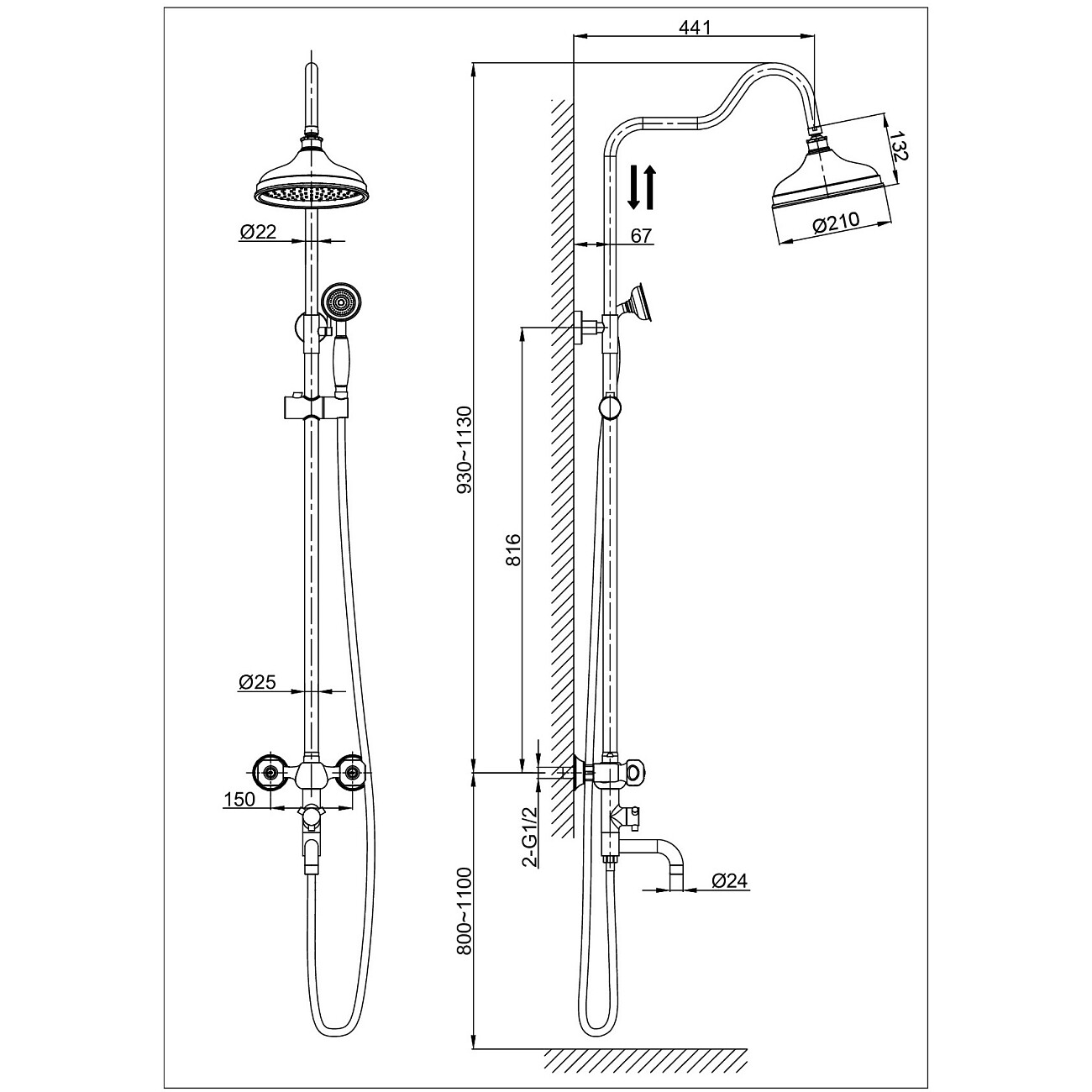 Душевой комплект с регулировкой высоты хром D&K Hessen.Kassel DA1424701D08 - изображение 2