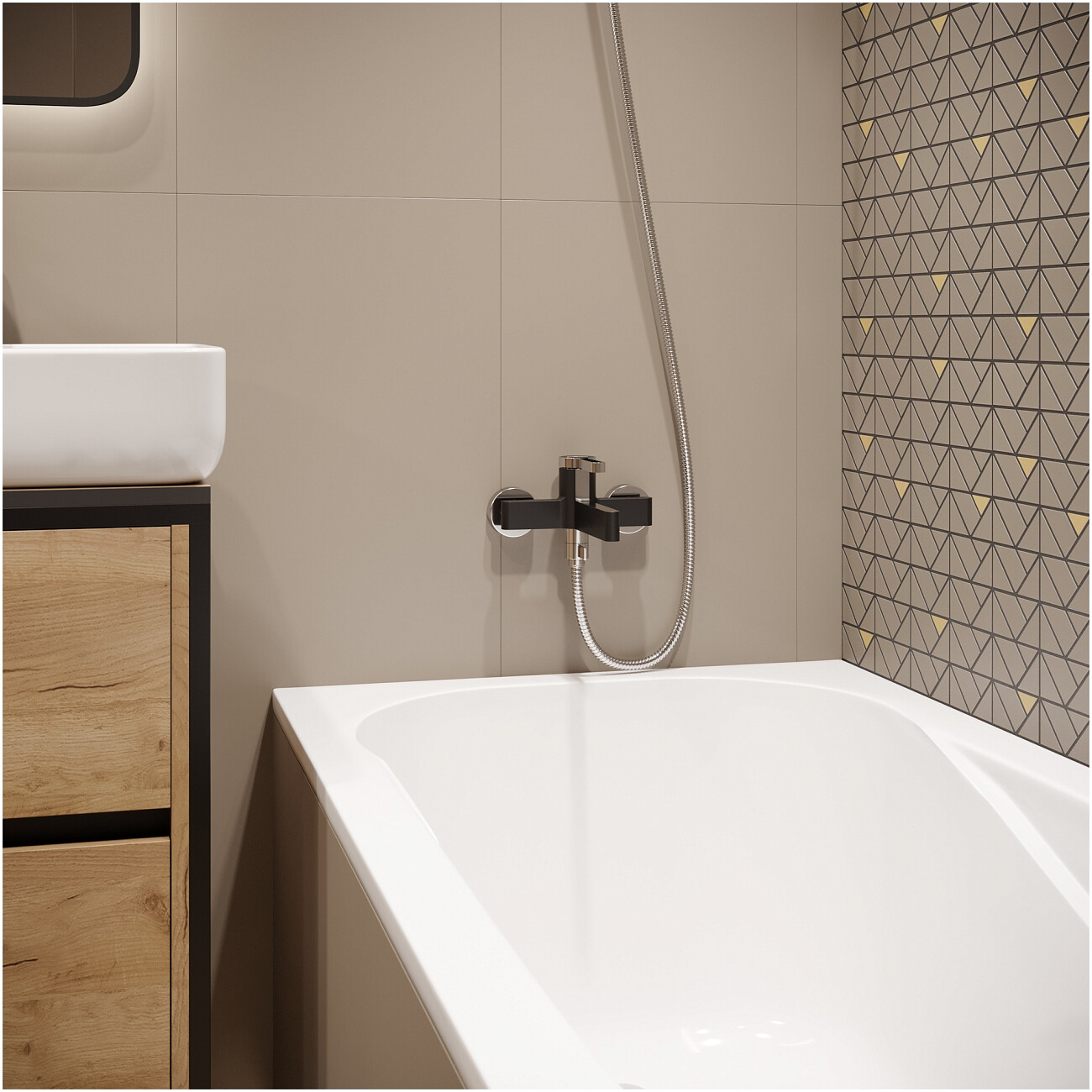 Смеситель для ванны с душем настенный черный, хром Stworki "Лександ" S09100BC - изображение 6