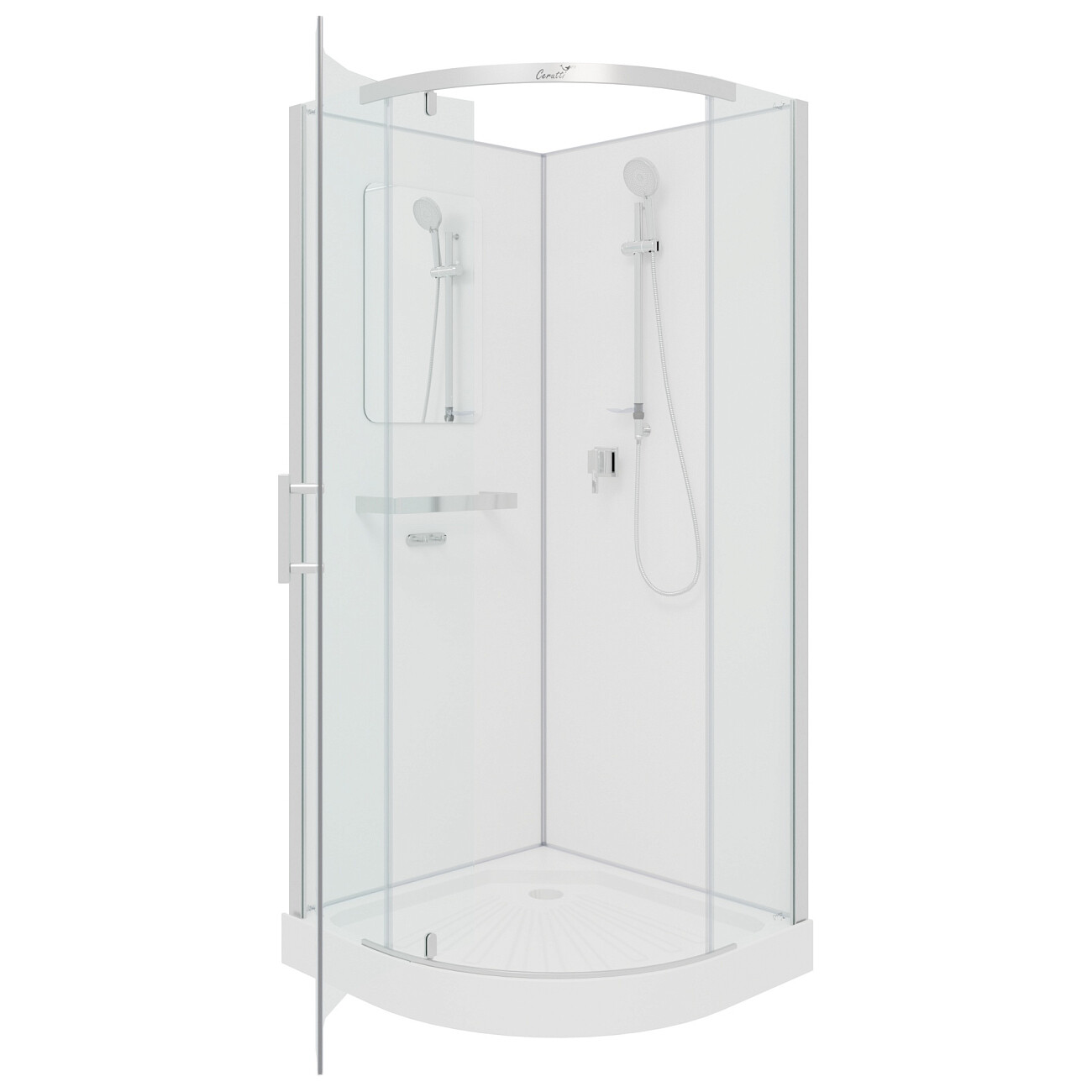 Душевая кабина четверть круга с низким поддоном 90х90 см хром, белая Cerutti SPA Korra 90T - изображение 8