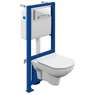 Унитаз белый Cersanit City CO DPL EO slim с инсталляцией Link Pro и белой кнопкой Estetica 64277