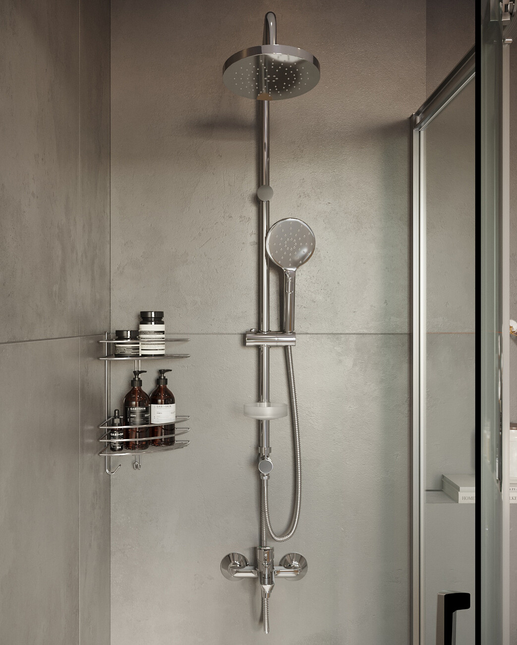 Душевая стойка с верхним душем и мыльницей хром Stworki "Хальмстад" XAL-04cr - изображение 5