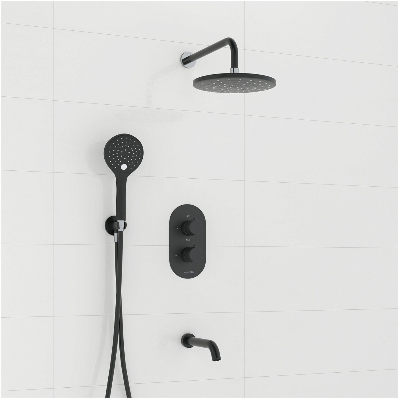 Душевой комплект встраиваемый с верхним душем, лейкой и изливом черный Wasserkraft A177477 Thermo - изображение 2