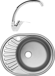 Мойка кухонная овальная сталь Domaci &quot;Равенна&quot; Rite DFA 577*447 (5) R1 R со смесителем D45-002cr