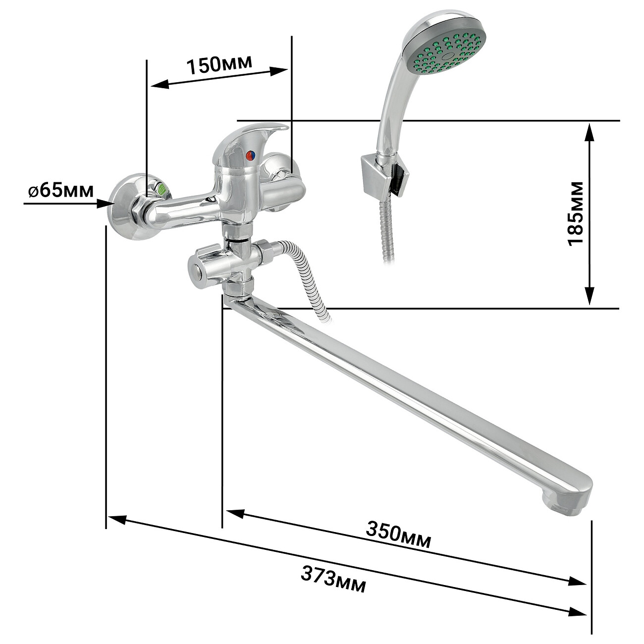 Смеситель для ванны однорычажный с душевым гарнитуром хром Juguni Carina 0402.941C - изображение 9