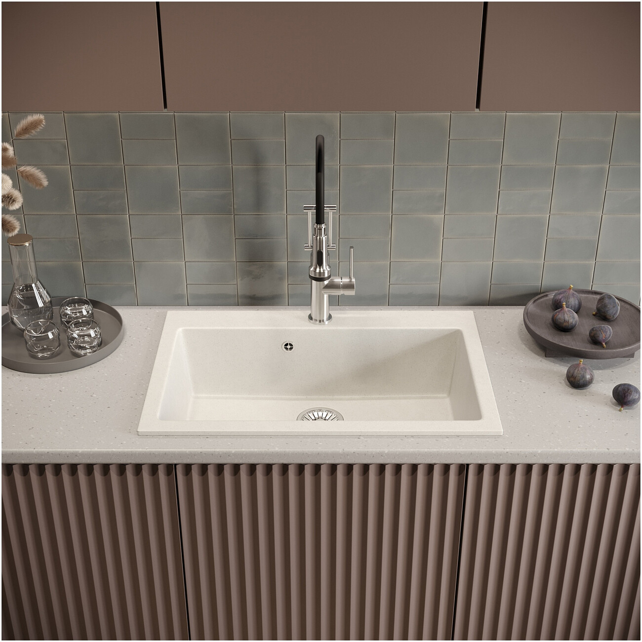 Мойка кухонная из искусственного мрамора прямоугольная 50,5х75,5 см белая Domaci "Болонья" М-39-001 - изображение 8