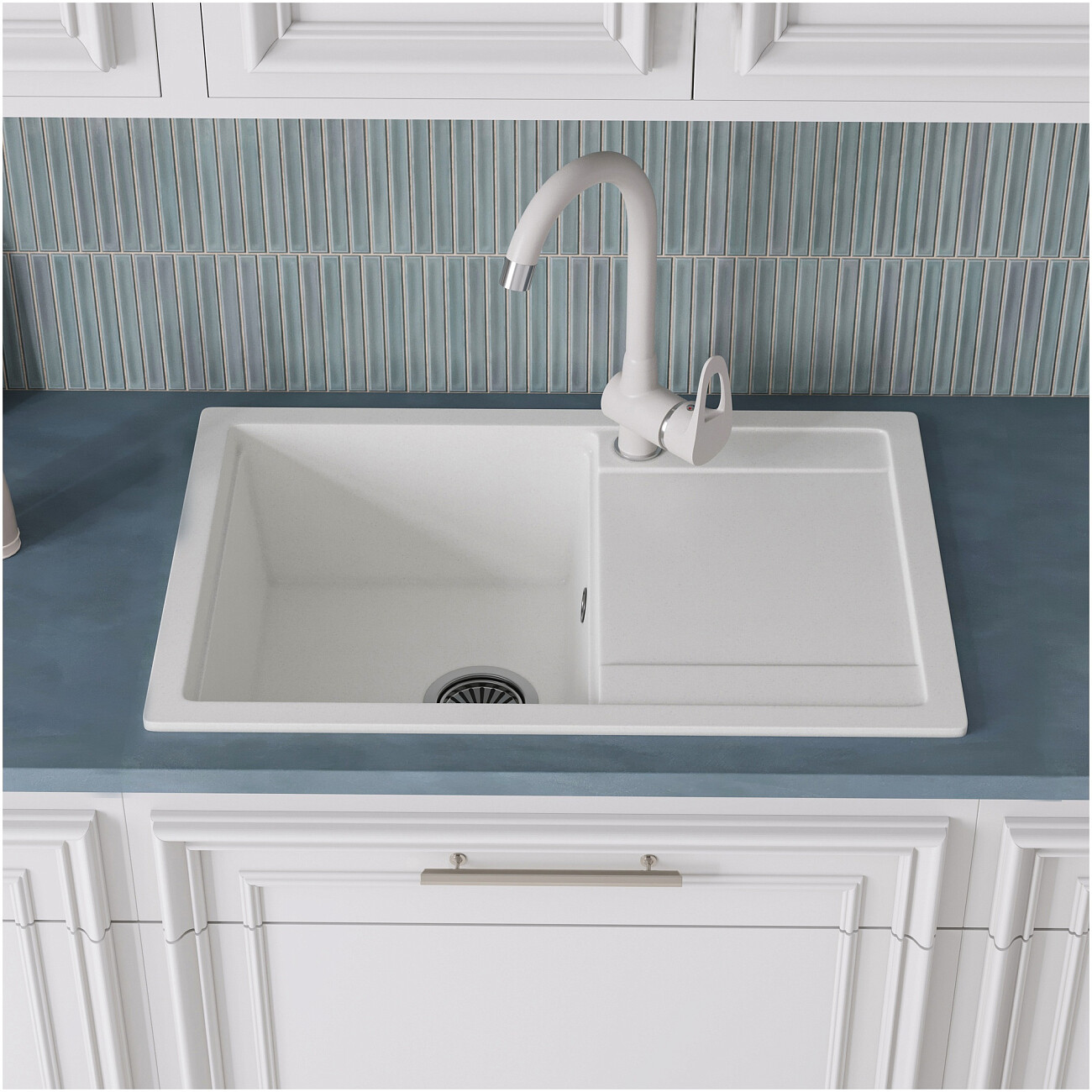 Мойка кухонная кварцевая прямоугольная 49х73 см белая Domaci "Римини" DG 74-49-650 - изображение 3