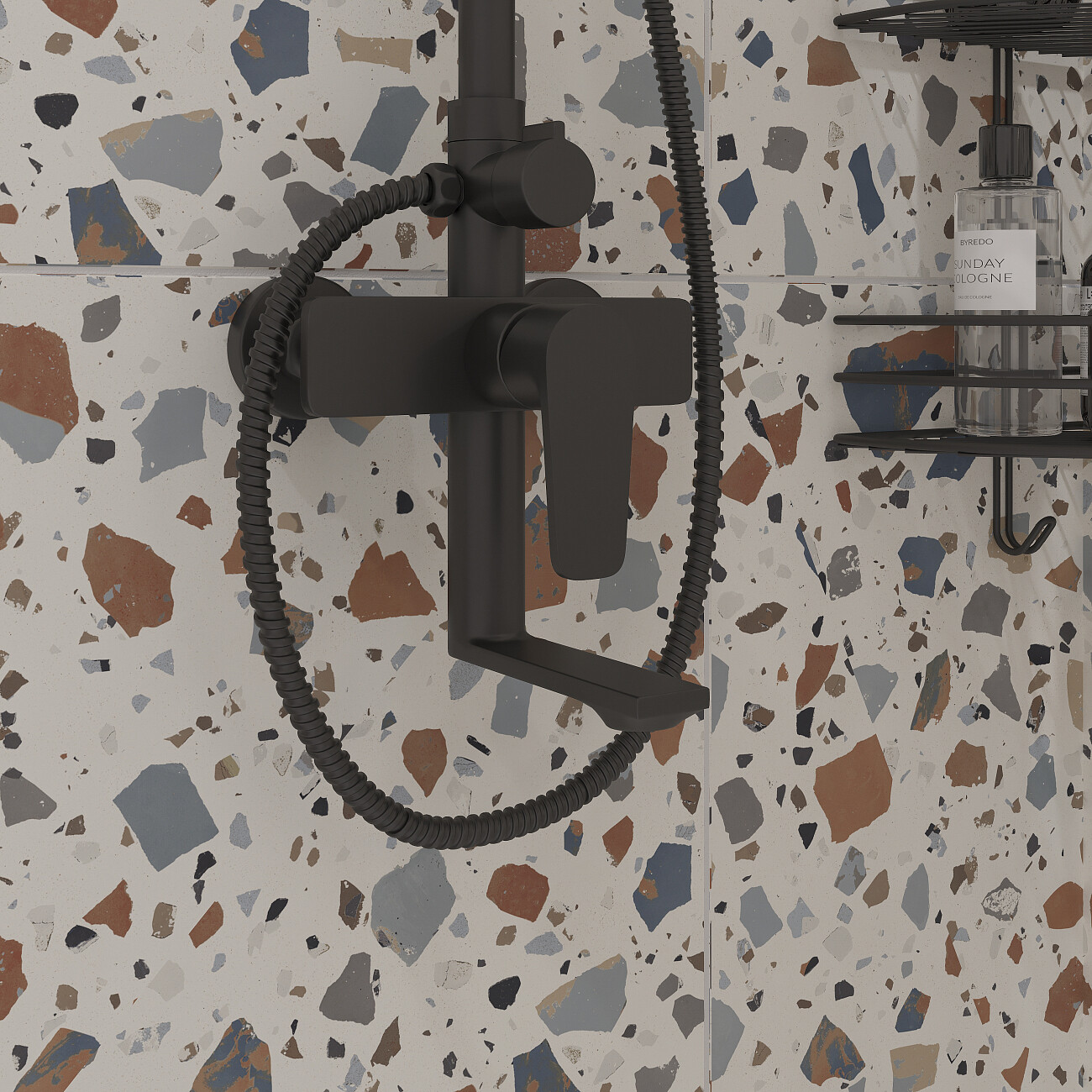 Душевая стойка с верхним душем и смесителем черная Stworki "Ольтен" OLT-04b - изображение 8