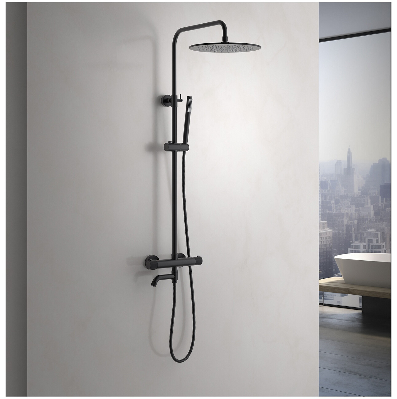 Душевой комплект с верхним душем, изливом и термостатом черный Timo Saona SX-2380-03 - изображение 3