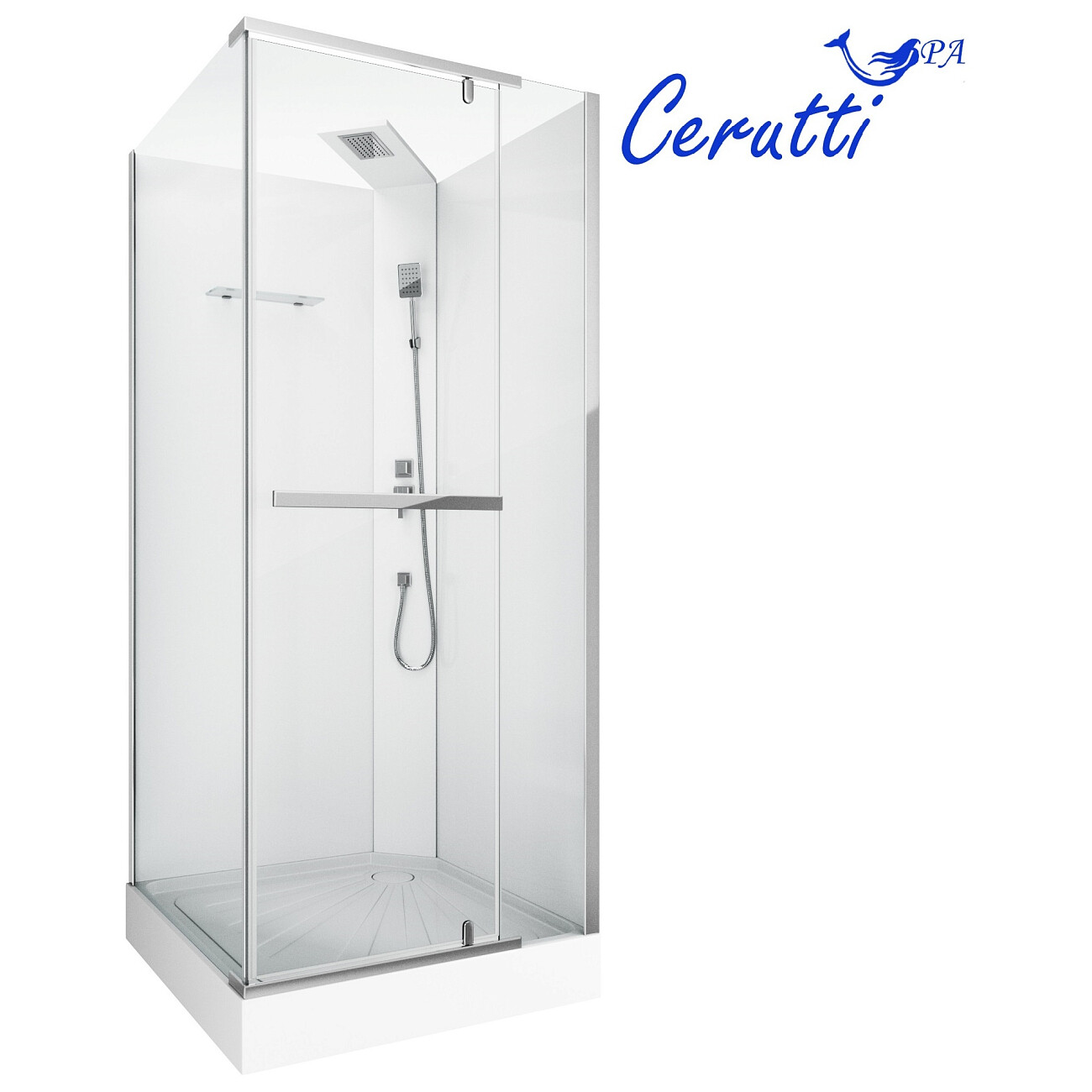 Душевая кабина квадратная без крыши с низким поддоном 90х90 см хром, белая Cerutti SPA Mimi 901T - изображение 2