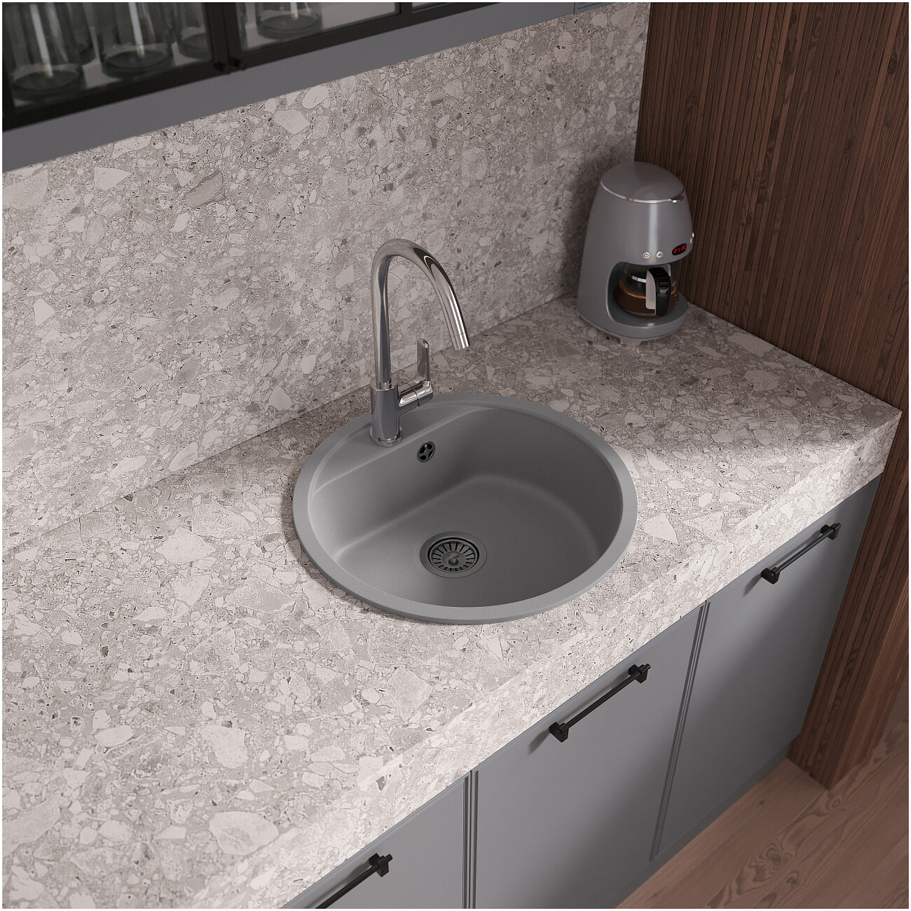 Мойка кухонная кварцевая грей Domaci "Савона" QB 480 - изображение 4