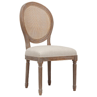Стул обеденный с медальонной спинкой кремовый лен Vintage French Round Cane Back
