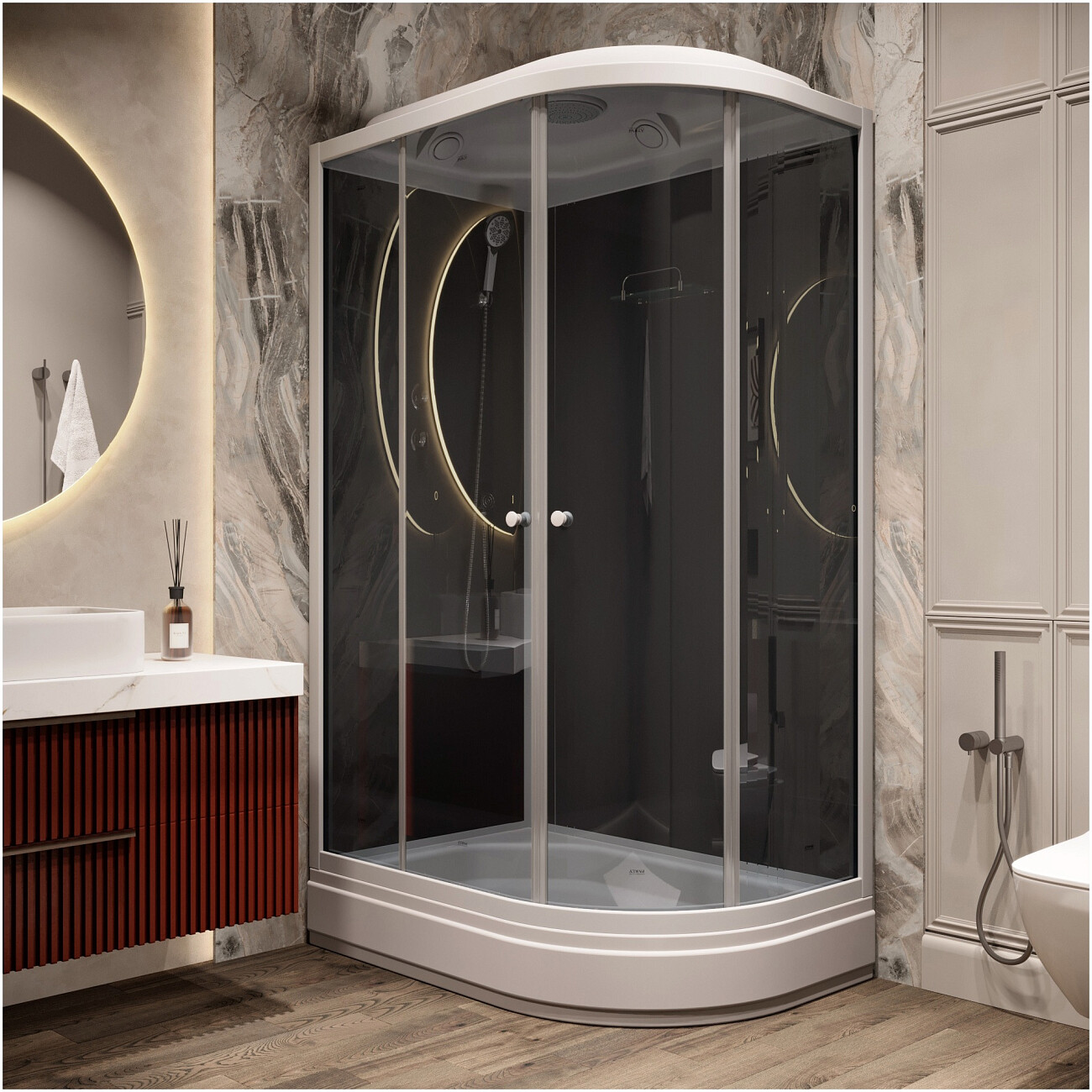 Душевая кабина ассиметричная левая со средним поддоном 80х120 см черная, белая Parly CM121L - изображение 3