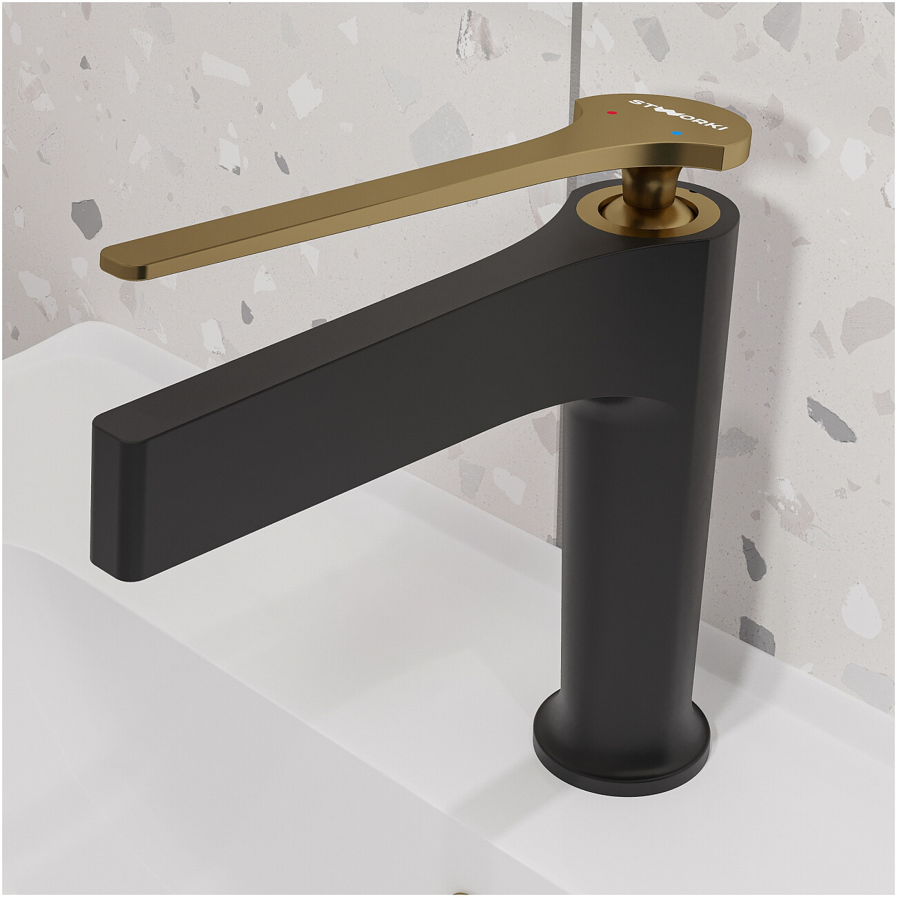Смеситель для раковины однорычажный черный, золотой Stworki "Аулум" S06010BG - изображение 5