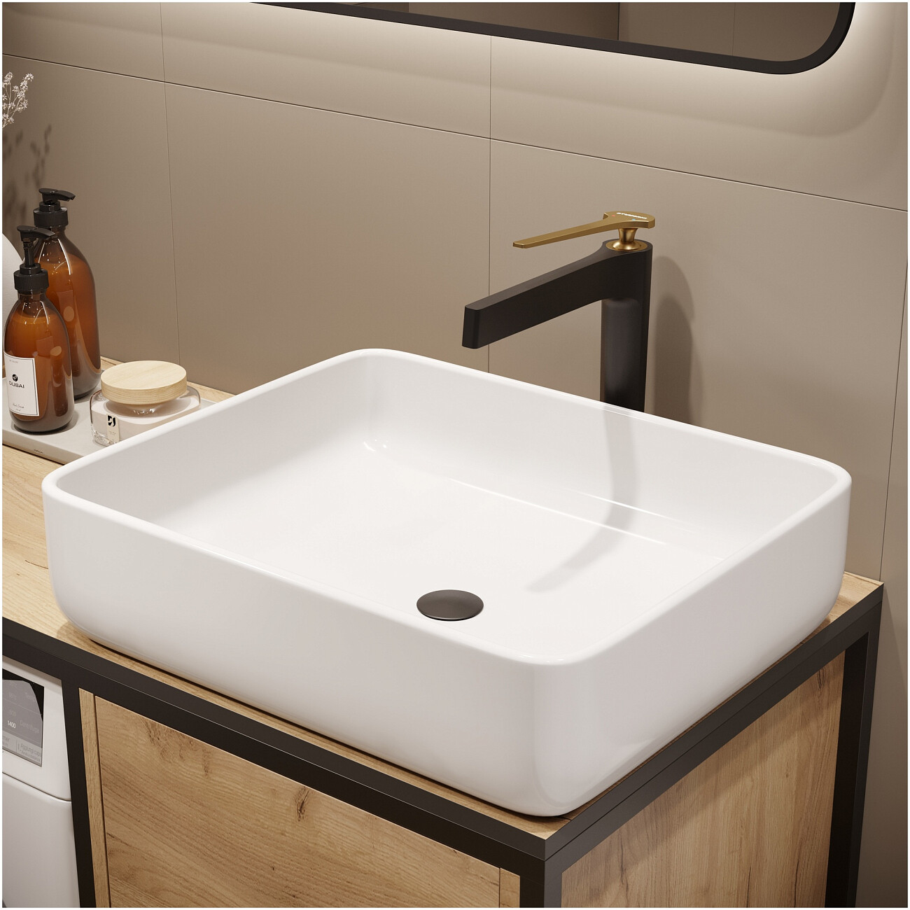 Смеситель для раковины однорычажный черный, золотой Stworki "Аулум" S06020BG - изображение 5