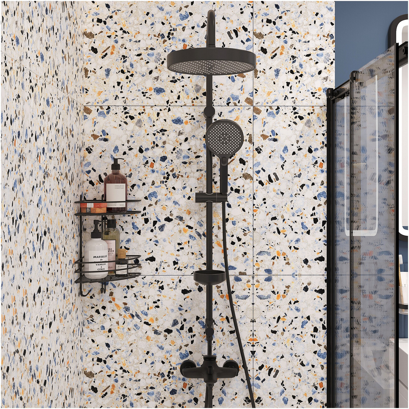 Душевая стойка с верхним душем черная Stworki "Молде" S23180BK - изображение 6