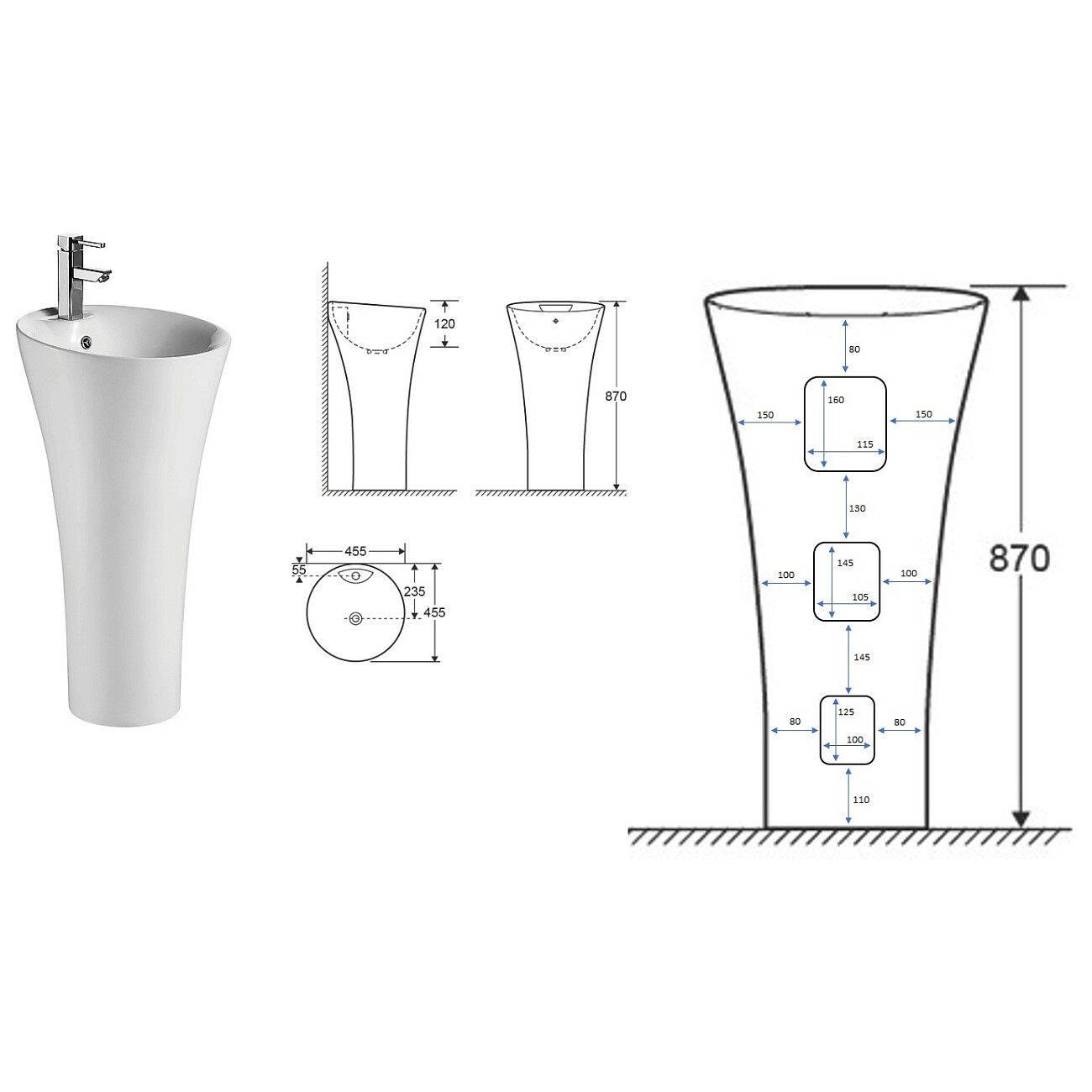 Раковина напольная фарфоровая круглая 87х46 см белая Cerutti SPA Adelina CT7274 - изображение 8