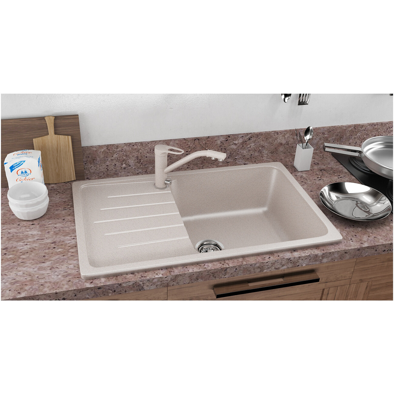 Мойка кухонная 75х50 см черная Ulgran U-400-308 - изображение 3