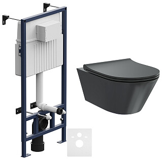 Унитаз подвесной черный Creto Logan L3 1003-002-L3BlMat с инсталляцией Am.Pm ProC I012707