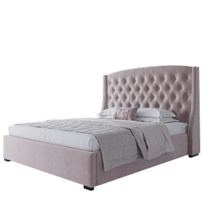 Кровать двуспальная с мягким изголовьем 160х200 с гвоздиками пыльная роза Hugo