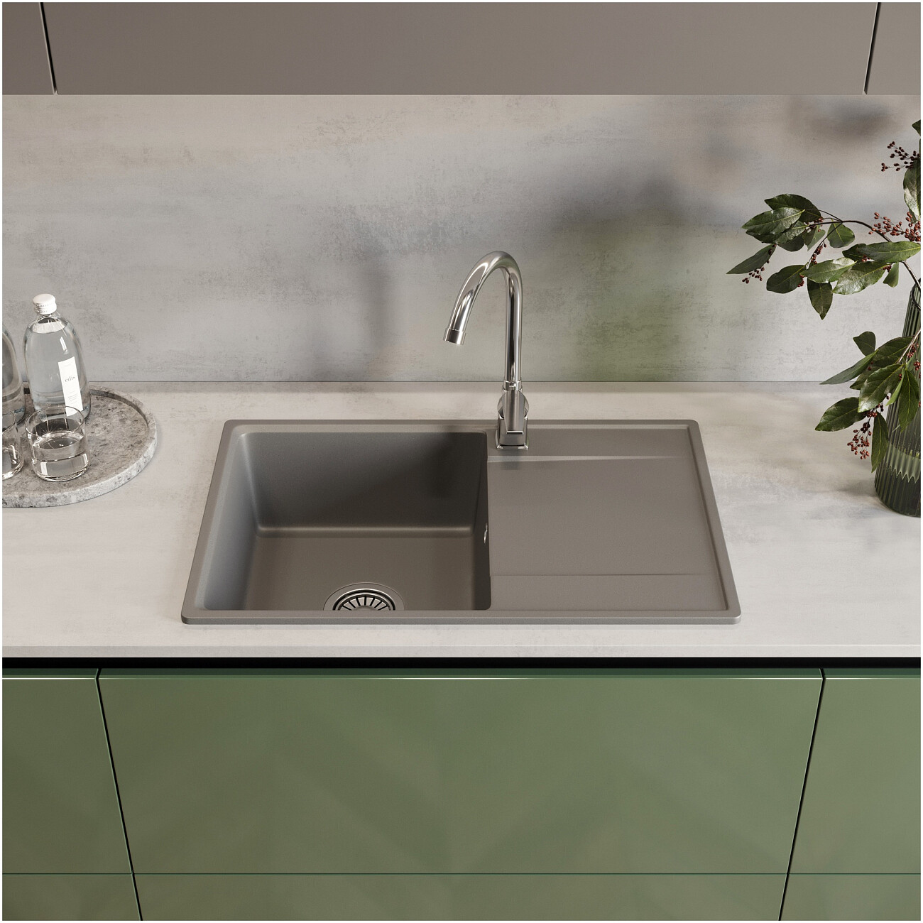 Мойка кухонная из искусственного гранита серая Domaci "Верона" 69-44 серая - изображение 3
