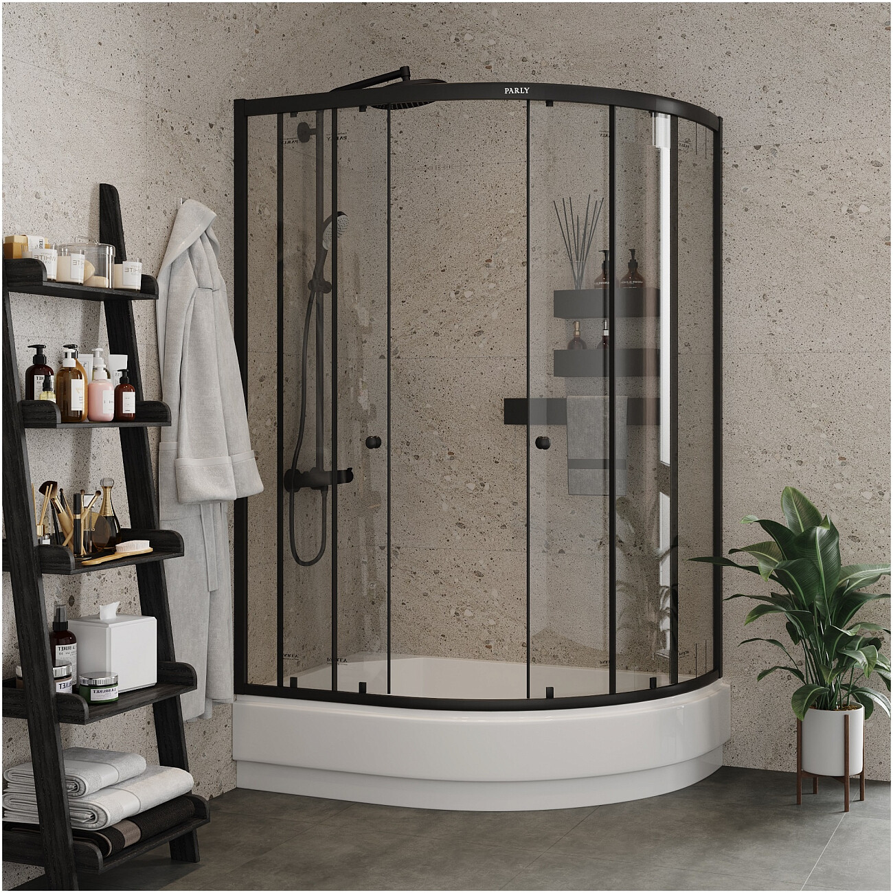 Душевой уголок ассиметричный левый со средним поддоном 80х120 см черный Parly ZEM1201ВL - изображение 5